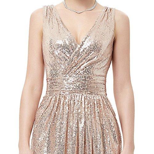 Bridal Floor Length Sequins Evening Formal Ball Gown Rose Gold Size 4 KK199 - Image 3