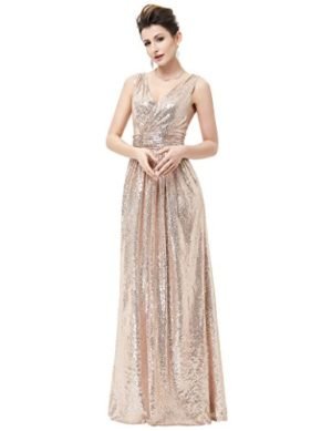 Bridal Floor Length Sequins Evening Formal Ball Gown Rose Gold Size 4 KK199
