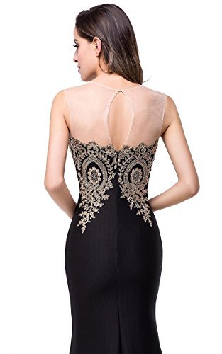 Sleeveless Appliques Mermaid Long Formal Black Evening Dresses for Women Formal, 16, Black - Image 3