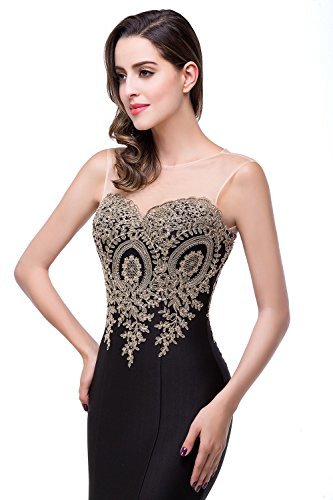 Sleeveless Appliques Mermaid Long Formal Black Evening Dresses for Women Formal, 16, Black - Image 4