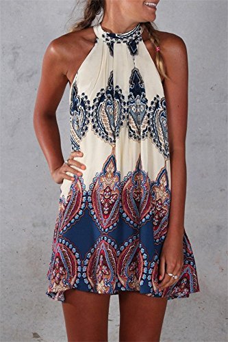 Summer Sleeveless Halter Neck Keyhole Back Swing Beachwear Mini Sundress M - Image 4