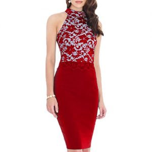 WOOSEA Women's Elegant Floral Lace Sleeveless Retro Bridesmaid Prom Dress (Large , Red)
