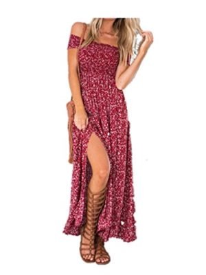 Women Dresses Evening for Long Summer and Split Floral Dresses From Koobea Red X-Large