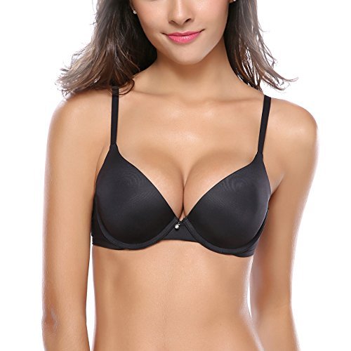 Women's Everyday Basics Seamless Lightly Padded Underwire Plunge Demi T-shirt Bra, Black,34B