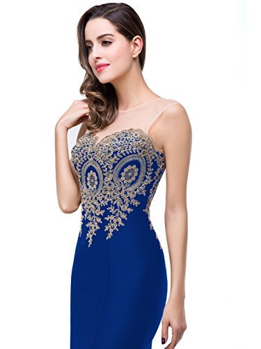 Women's Lace Applique Long Formal Mermaid Evening Prom Dresses,Royal Blue,10 - Image 4