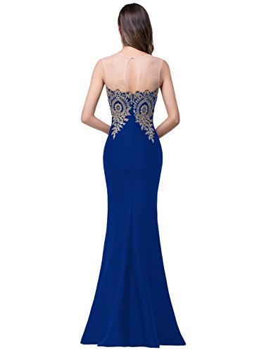 Women's Lace Applique Long Formal Mermaid Evening Prom Dresses,Royal Blue,10 - Image 5