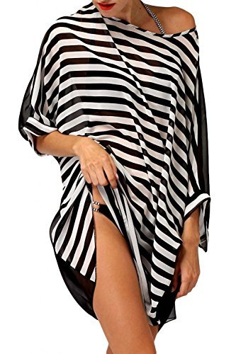 Yonala Women's Classic Striped Chiffon Beachwear Bikini Swimwear Cover Up - Image 4