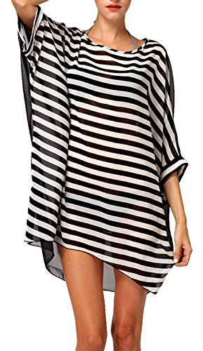 Yonala Women's Classic Striped Chiffon Beachwear Bikini Swimwear Cover Up
