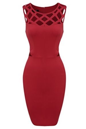 Zeagoo Women's Sleeveless Hollow Out Cocktail Party Mini Pencil Bodycon Dress,Large,Red