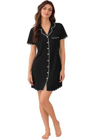 Nightgowns for Women Button Down Sleep Shirt Short Sleeve Sleepwear