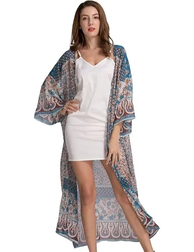 Women's Beachwear Cover-ups Tunic Chiffon Geometry Print Kimono Cardigan