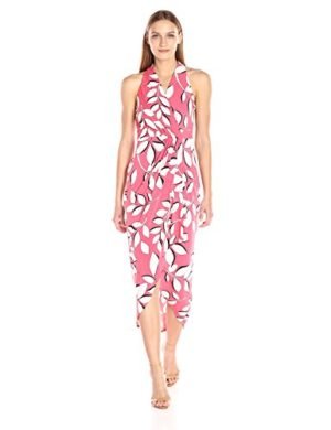 Adrianna Papell Women's Halter Neck High Low Wrap Dress, Red/Multi, S
