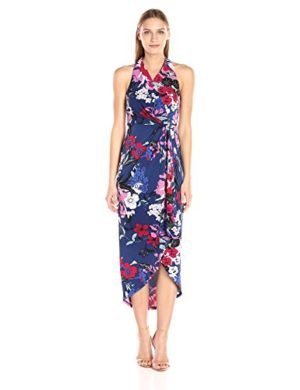 Adrianna Papell Women's High Low Wrap Dress, Blue/Multi, S
