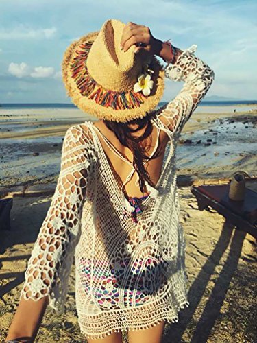 Bestyou Women's Crochet Lace Tops Halter Knit Mini Dress Sexy Bikini Swimsuit Bathing Suit Cover up Beachwear - Image 4