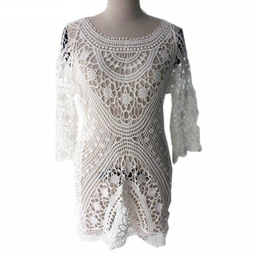Bestyou Women's Crochet Lace Tops Halter Knit Mini Dress Sexy Bikini Swimsuit Bathing Suit Cover up Beachwear - Image 6