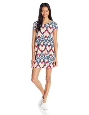 Derek Heart Junior's Chain Loop V Back Printed Trapeze Dress, Blue, S