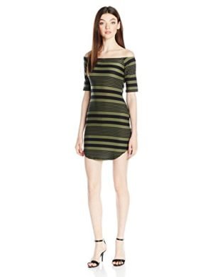 Derek Heart Women's Stripe Off Shoulder Kylie Dress, Black, S