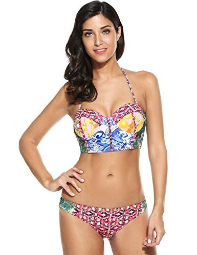 Ekouaer Bikinis Sets Womens Two Piece Swimwear Halter Tankini Swimsuit Sets
