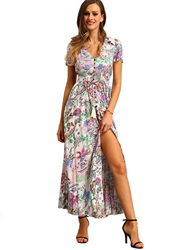 Milumia Women Floral Print Button Up Split Flowy Party Maxi Dress - Image 6