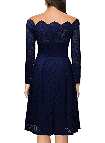 MISSMAY Women's Vintage Floral Lace Long Sleeve Boat Neck Cocktail Party  Swing Dress - Max Her is an online women Apparel and Fashion Blog