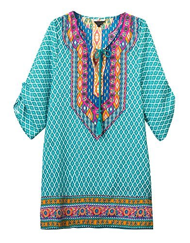Women Bohemian Neck Tie Vintage Printed Ethnic Style Summer Shift Dress - Image 5