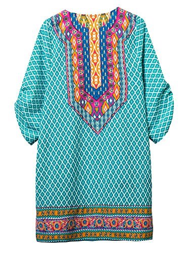 Women Bohemian Neck Tie Vintage Printed Ethnic Style Summer Shift Dress - Image 6