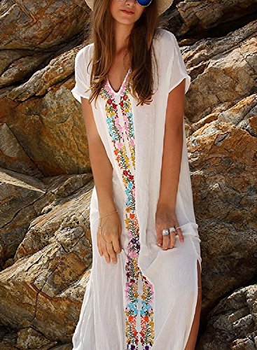 Women's Colorful Cotton Embroidered Turkish Kaftans Beachwear Bikini Cover up Dress - Image 5
