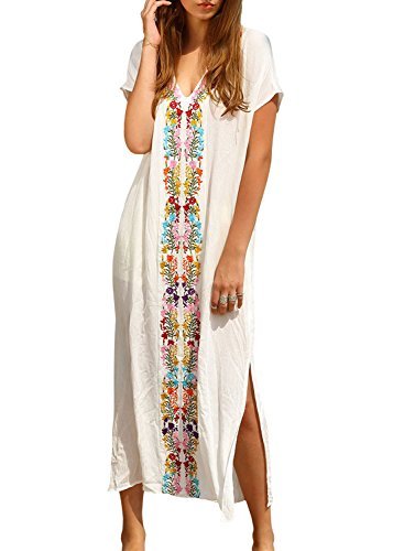 Women's Colorful Cotton Embroidered Turkish Kaftans Beachwear Bikini Cover up Dress