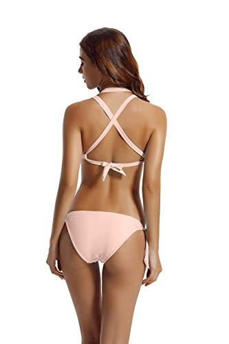 zeraca Women's Tie Side Bottom Criss Cross Triangle Bikini Bathing Suits - Image 3