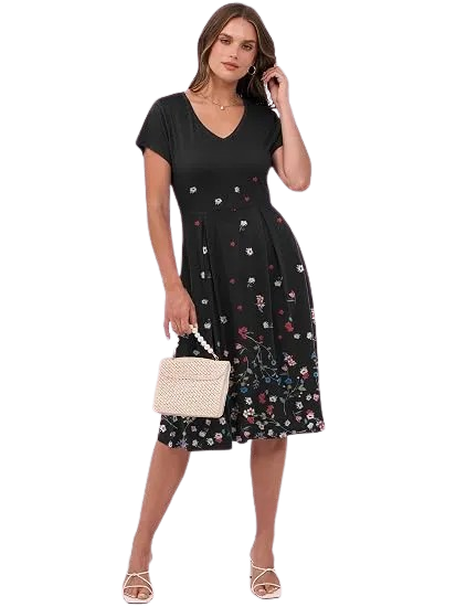 ANRABESS Women Summer Dress Casual Short Sleeve V Neck A-Line Knee Length Pleated Flowy 2026