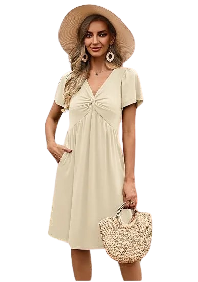 Womens Casual Summer Twist Front V Neck Ruffle Sleeve Flowy