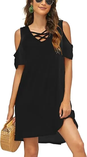 Bluetime Women Cold Shoulder Summer Dress