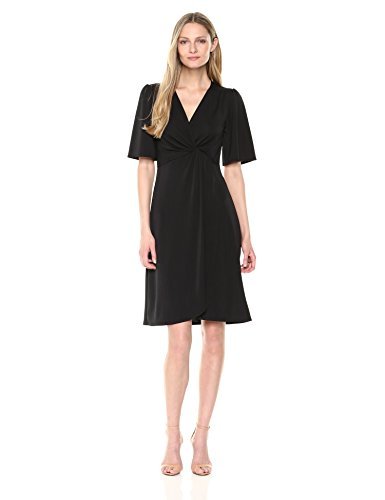 Amazon Brand - Lark & Ro Women's Short Sleeve Matte Jersey Knot-Front Wrap Dress
