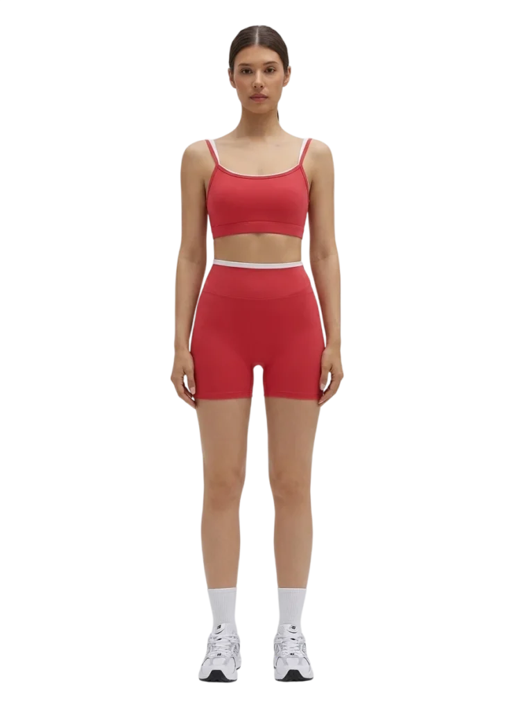 2 Piece Workout Sets Layered Sports Bra Yoga Gym Biker Shorts